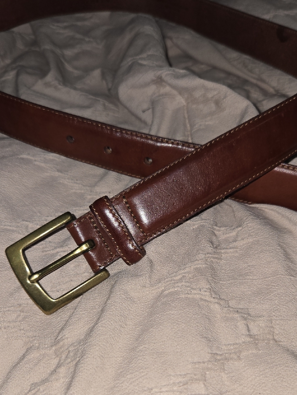 Brooks Brothers Chestnut Brown Leather Belt with Brass Buckle